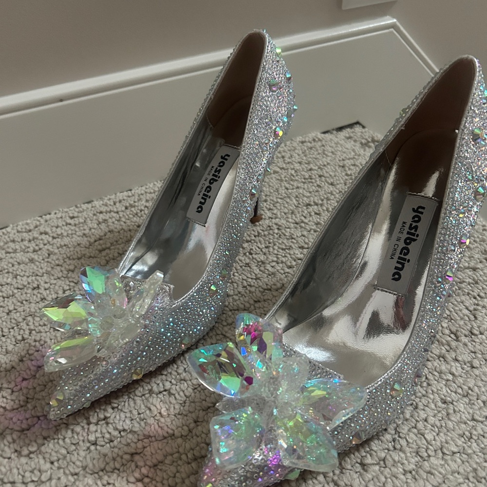 Silver Crystal Embellished Women's Heels